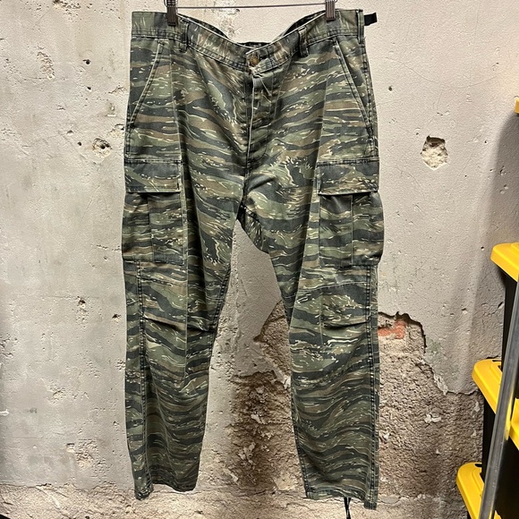 Vintage Military Green Camo Baggy Cargo Pocket Adjustable Waist Pants Large LR - Picture 1 of 8